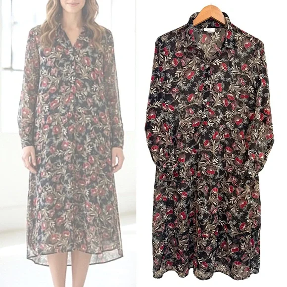 J. Jill Black  Floral Long Sleeve Dress Boho Prairie Cottage-core Whimsigot - Picture 2 of 5